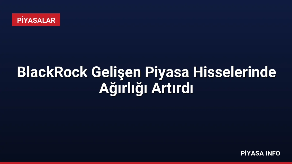 BlackRock Gelişen Piyasa Hisselerinde Ağırlığı Artırdı